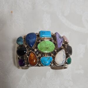 Emer Thompson Mixed Stone Sterling Silver Navajo Cuff Bracelet